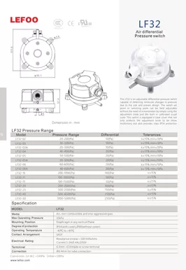 HVAC 차동 공기 압력 스위치 LF32